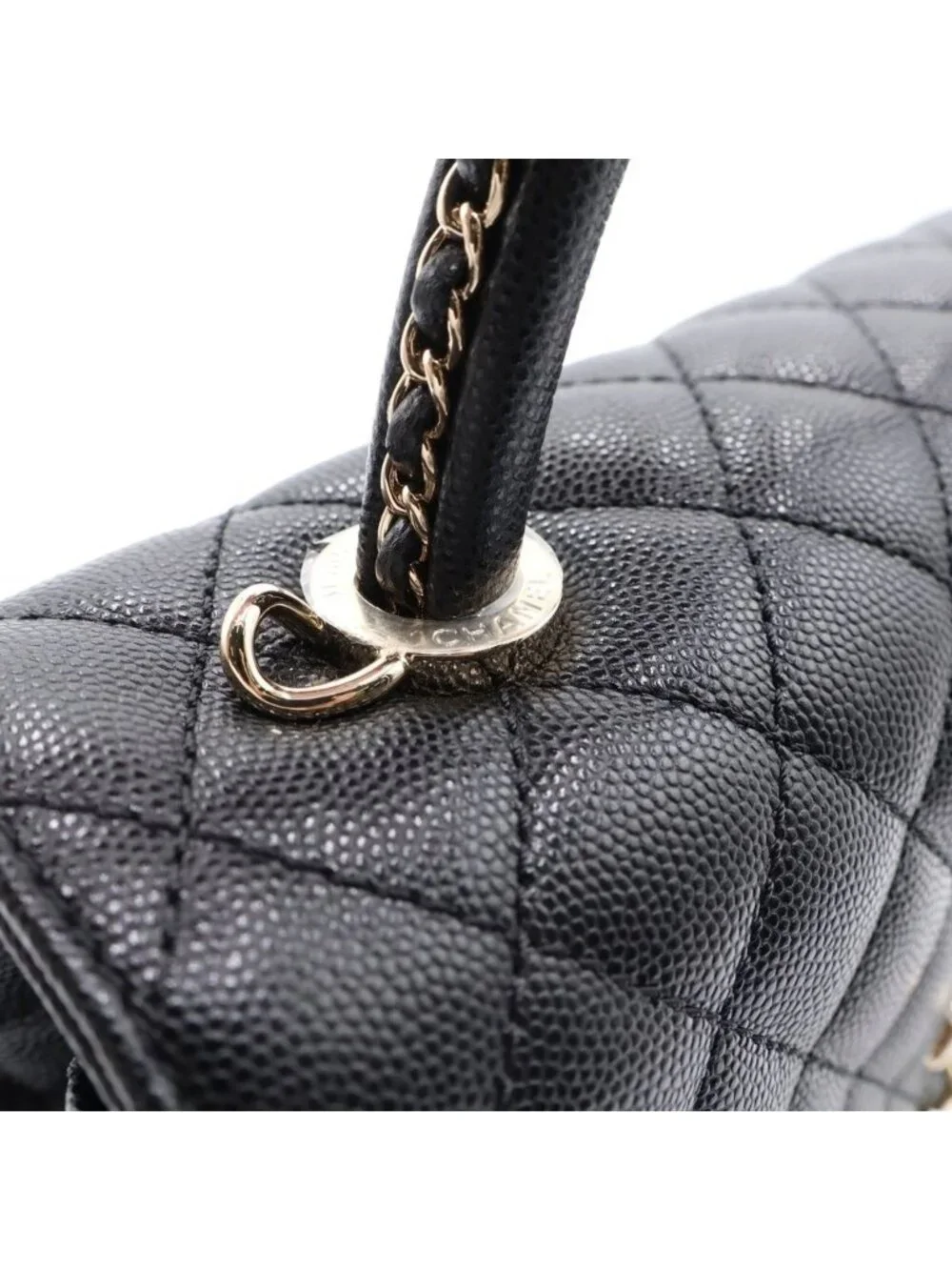 Chanel Coco Handle Turnlock 2-Way Chain Shoulder Bag Black Caviar Leather Gold